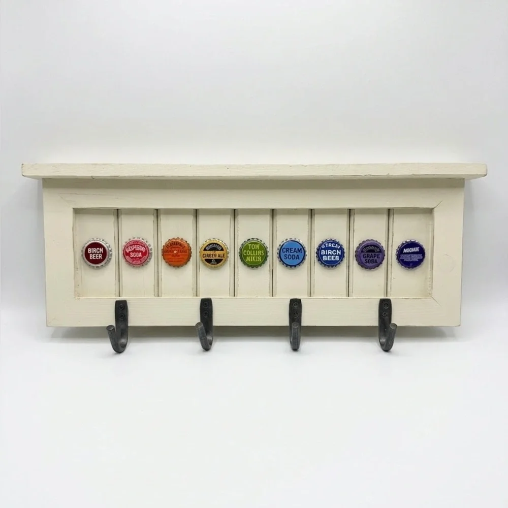 Rustic Soda Bottle Cap Wall Shelf & Coat Rack – 18